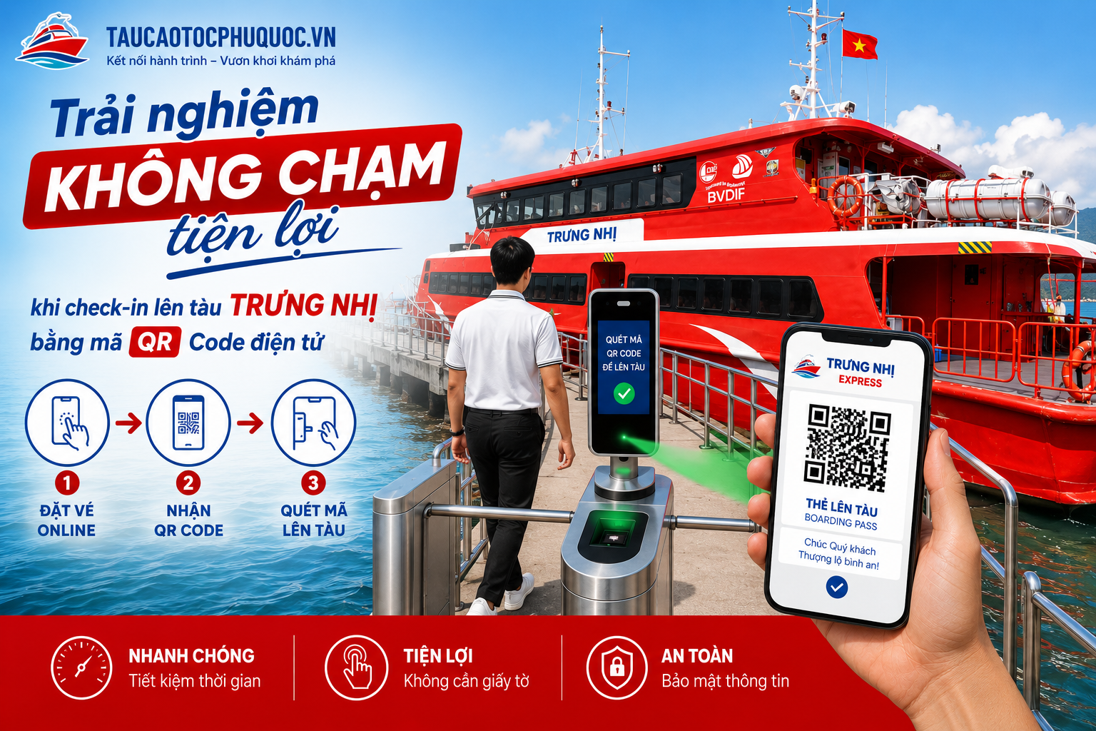 Trải nghiệm "không chạm" tiện lợi khi check-in lên tàu bằng mã QR Code điện tử